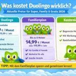Was kostet Duolingo wirklich? Aktuelle Preise für Super, Family & Gratis 2026